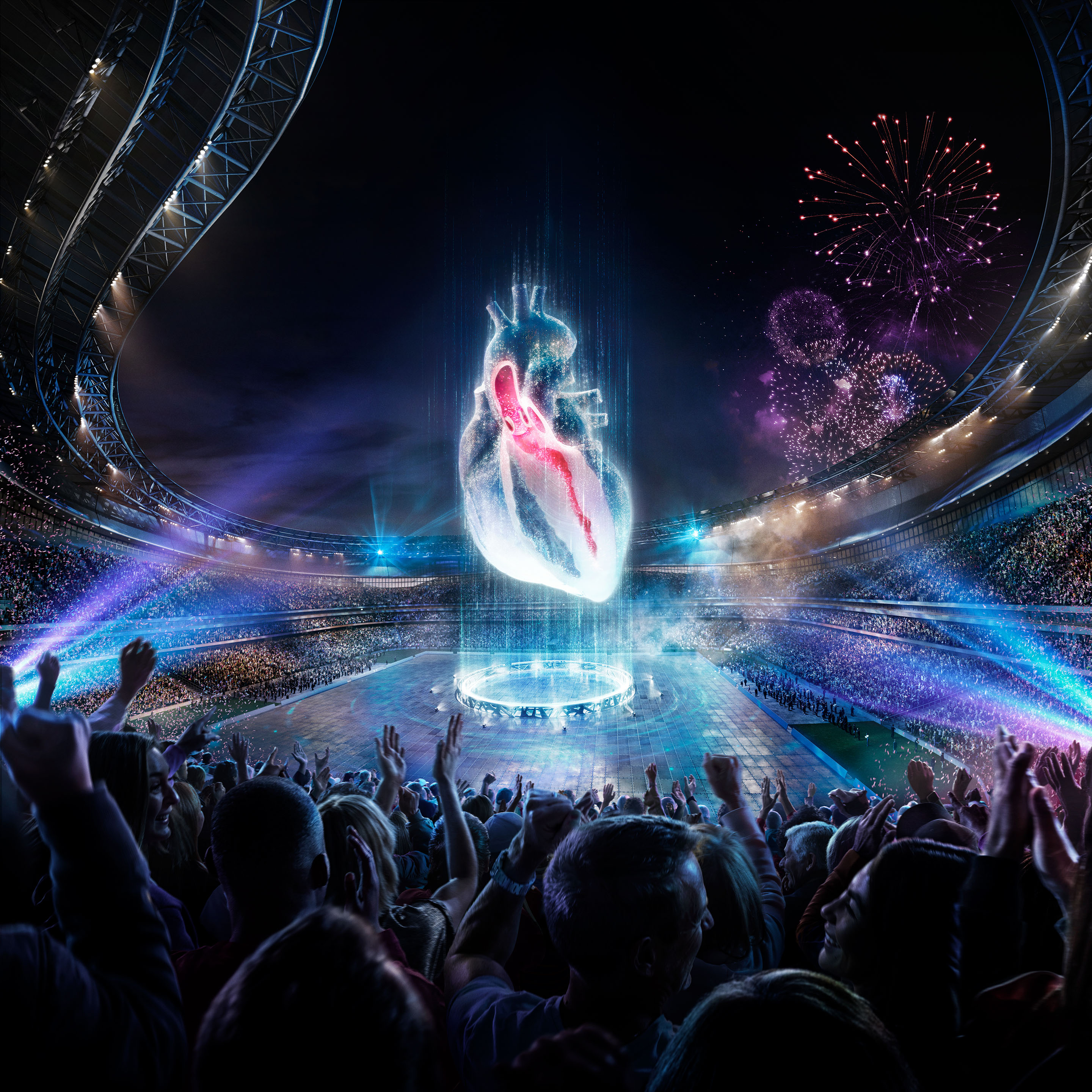 electric art heart opening stage presentation arena event audience crowd 